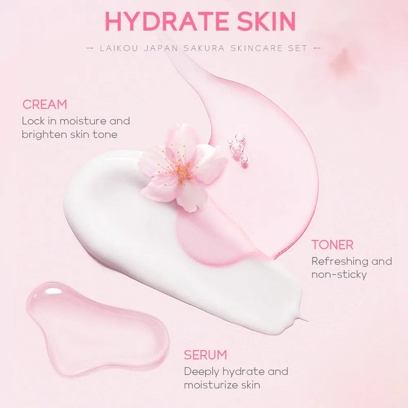 Caixa de de 5 peças, Sakura flor de cerejeira cuidados com a pele conjunto colágeno creme para os olhos soro limpador facial toner